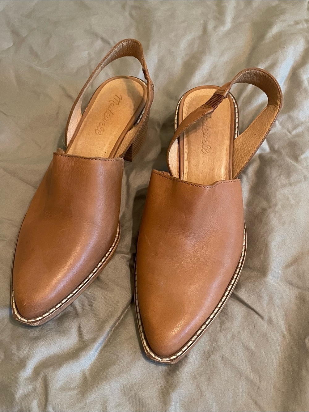 Madewell Brown Pointed Leather Slingback Flats